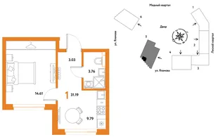 Планировка 1-комн. квартира, 31.19 м² ЖК «Сибирский сад»