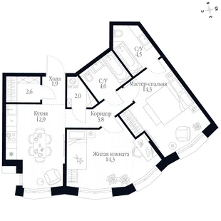 Квартира 2-комн. квартира, 60.3 м² ЖК «Фордевинд» Фото 1 Квартира 2-комн. квартира, 60.3 м² ЖК «Фордевинд» Фото 1