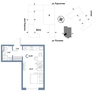 Планировка Студия, 26.89 м² ЖК «Остров-сад»