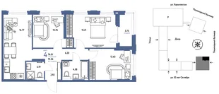 Планировка 4-комн. квартира, 76.01 м² ЖК «Сердце Сибири»