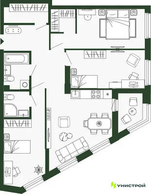 Планировка 3-комн. квартира, 88.8 м² ЖК «Парковый квартал 2.0»
