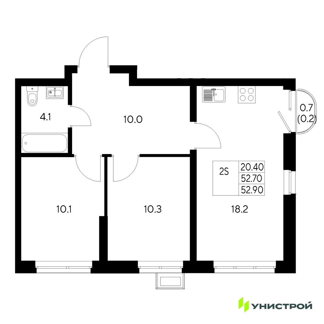 Планировка 2-комн. квартира, 52.9 м² ЖК «Стадиум»