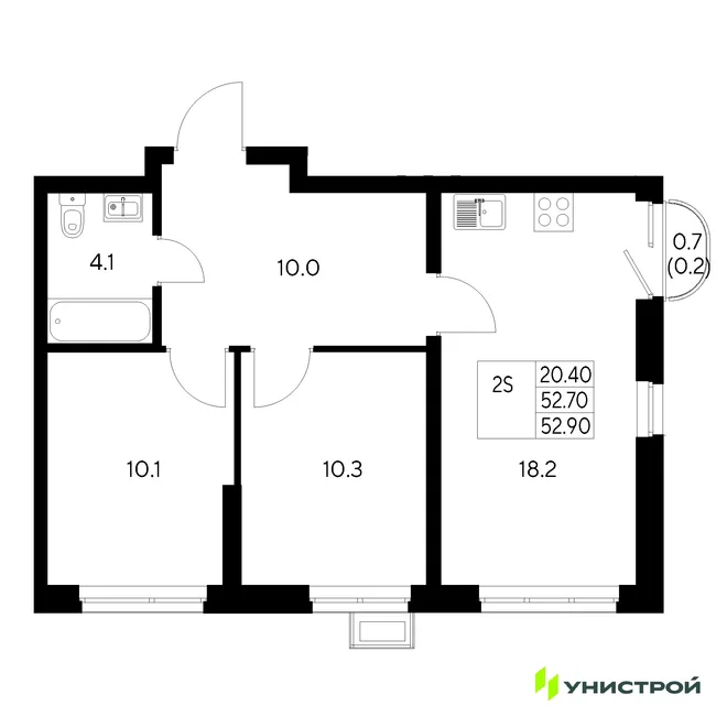Планировка 2-комн. квартира, 52.9 м² ЖК «Стадиум» Планировка 2-комн. квартира, 52.9 м² ЖК «Стадиум»