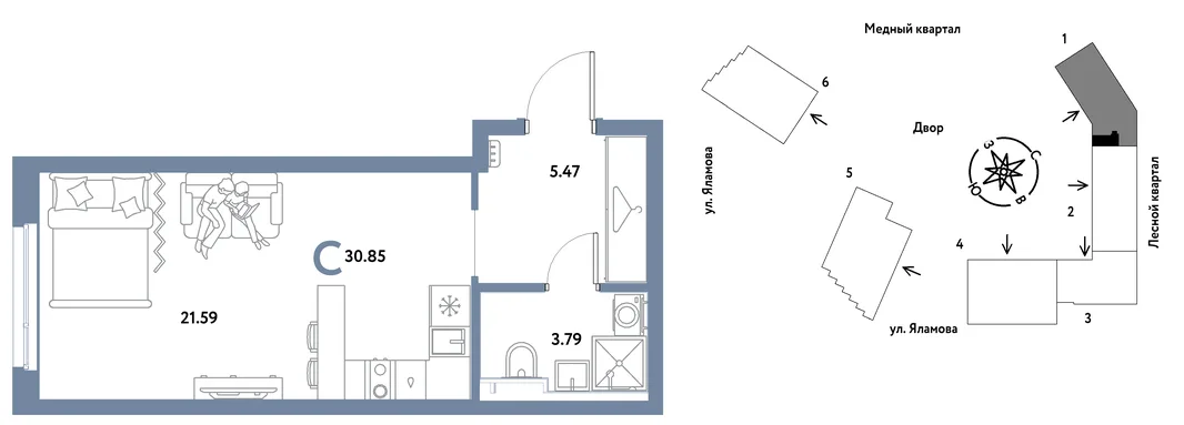 Планировка Студия, 30.85 м² ЖК «Сибирский сад»