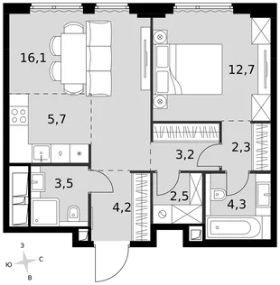 Квартира 2-комн. квартира, 54.5 м² ЖК «Sydney City» Фото 1