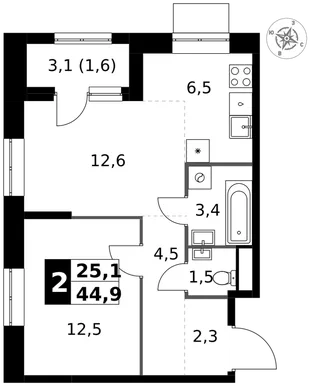 Квартира 2-комн. квартира, 44.9 м² ЖК «1-й Измайловский» Фото 1 Квартира 2-комн. квартира, 44.9 м² ЖК «1-й Измайловский» Фото 1
