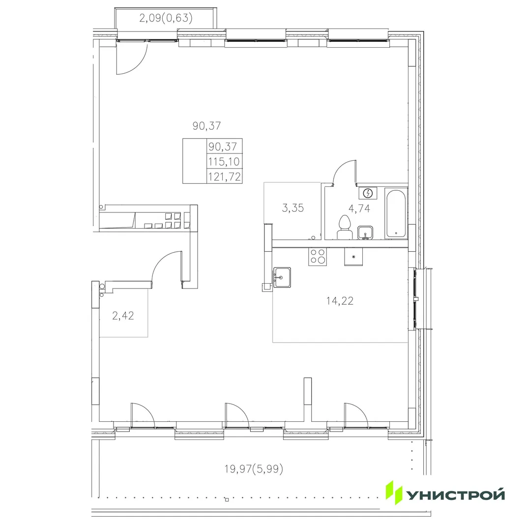 Планировка 1-комн. квартира, 121.72 м² ЖК «Statum»