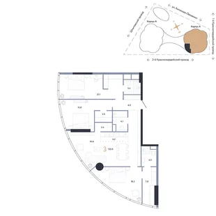 Планировка 3-комн. квартира, 125 м² ЖК «АУРУС Резиденции»