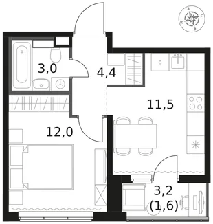 Квартира 1-комн. квартира, 32.5 м² ЖК «1-й Химкинский» Фото 1 Квартира 1-комн. квартира, 32.5 м² ЖК «1-й Химкинский» Фото 1