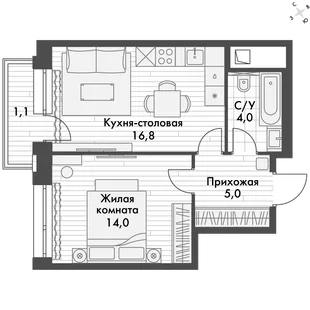 Квартира 1-комн. квартира, 43.2 м² ЖК «Философия» Фото 1 Квартира 1-комн. квартира, 43.2 м² ЖК «Философия» Фото 1