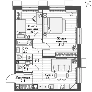 Квартира 2-комн. квартира, 61.1 м² ЖК «Флагман» Фото 1 Квартира 2-комн. квартира, 61.1 м² ЖК «Флагман» Фото 1