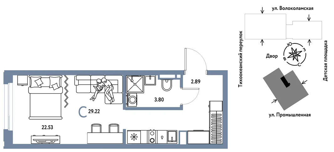 Планировка Студия, 29.22 м² ЖК «Страна Прибрежная»