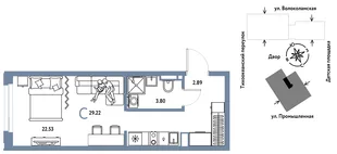 Планировка Студия, 29.22 м² ЖК «Страна Прибрежная»
