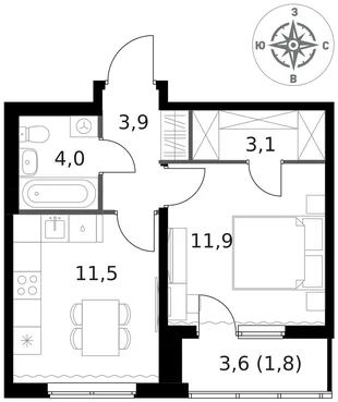 Квартира 1-комн. квартира, 36.2 м² ЖК «1-й Ясеневский» Фото 1 Квартира 1-комн. квартира, 36.2 м² ЖК «1-й Ясеневский» Фото 1