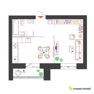 Планировка 1-комн. квартира, 36.19 м² ЖК «Южный бульвар 2»