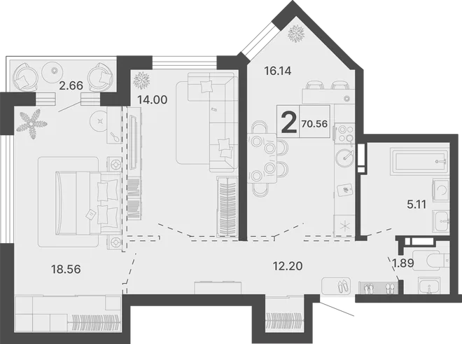 Планировка 2-комн. квартира, 70.56 м² ЖК «Светский лес» Планировка 2-комн. квартира, 70.56 м² ЖК «Светский лес»