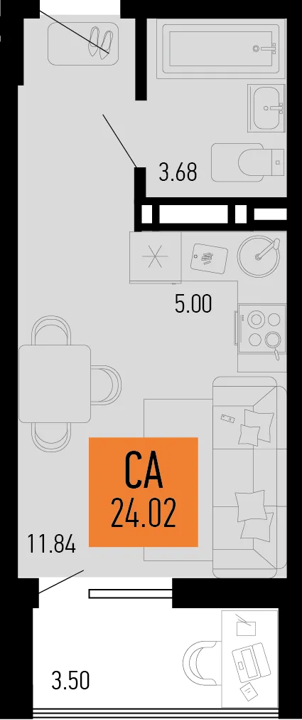 Планировка Студия, 24.02 м² ЖК «Столицыно»