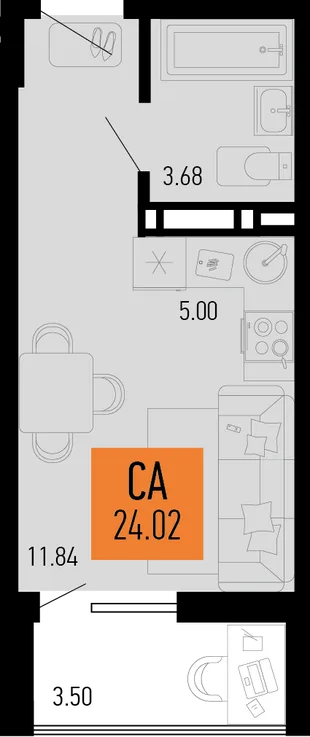 Планировка Студия, 24.02 м² ЖК «Столицыно»