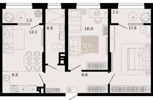 Планировка 3-комн. квартира, 75.2 м² ЖК «Хозяин морей»