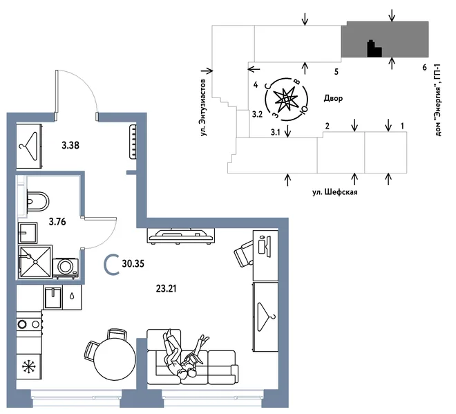 Планировка Студия, 30.35 м² ЖК «Страна.Энтузиастов» Планировка Студия, 30.35 м² ЖК «Страна.Энтузиастов»