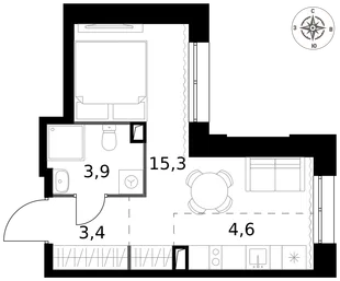 Квартира Студия, 27.2 м² ЖК «1-й Саларьевский» Фото 1