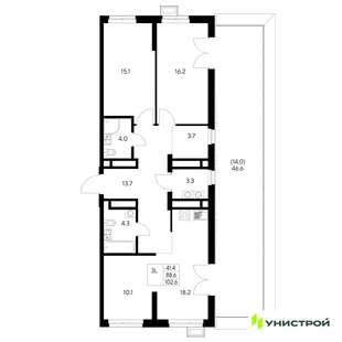 Планировка 3-комн. квартира, 102.6 м² ЖК «Стадиум»