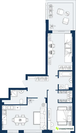 Планировка 2-комн. квартира, 77.28 м² ЖК «ГРАНД БЕРЕГ»