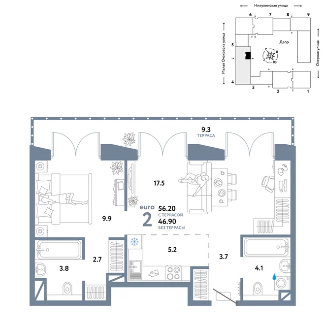 Планировка 2-комн. квартира, 56.2 м² ЖК «Страна.Озёрная» Планировка 2-комн. квартира, 56.2 м² ЖК «Страна.Озёрная»