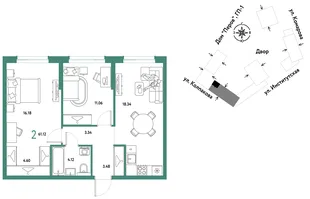Планировка 2-комн. квартира, 61.12 м² ЖК «Страна.Парковая»
