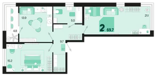 Планировка 2-комн. квартира, 69.7 м² ЖК «Первое место»