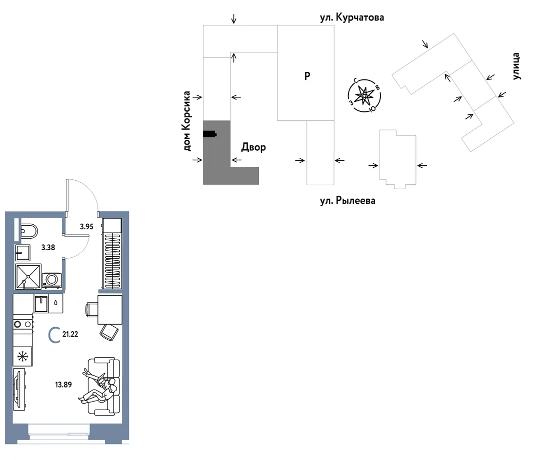 Планировка Студия, 21.37 м² ЖК «Остров-сад»