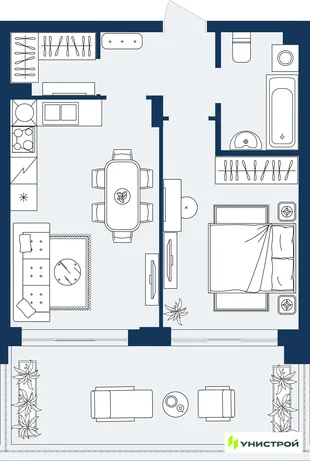 Планировка 1-комн. квартира, 45.86 м² ЖК «ГРАНД БЕРЕГ»