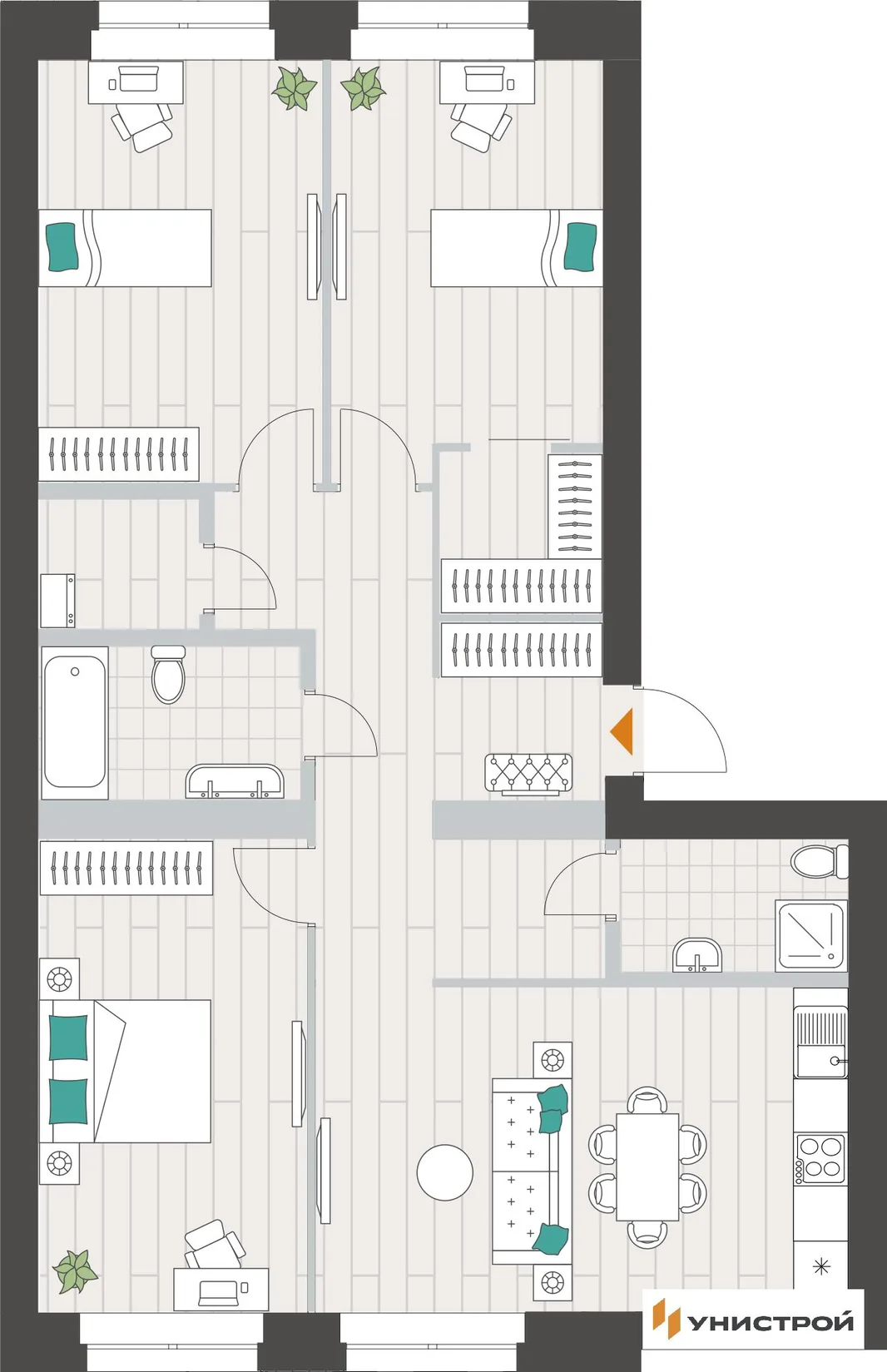 Планировка 3-комн. квартира, 95.38 м² ЖК «Аквамарин»