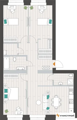 Планировка 3-комн. квартира, 95.38 м² ЖК «Аквамарин»