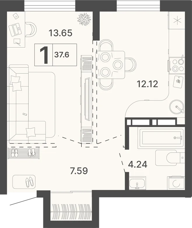 Планировка 1-комн. квартира, 37.6 м² ЖК «Светский лес» Планировка 1-комн. квартира, 37.6 м² ЖК «Светский лес»