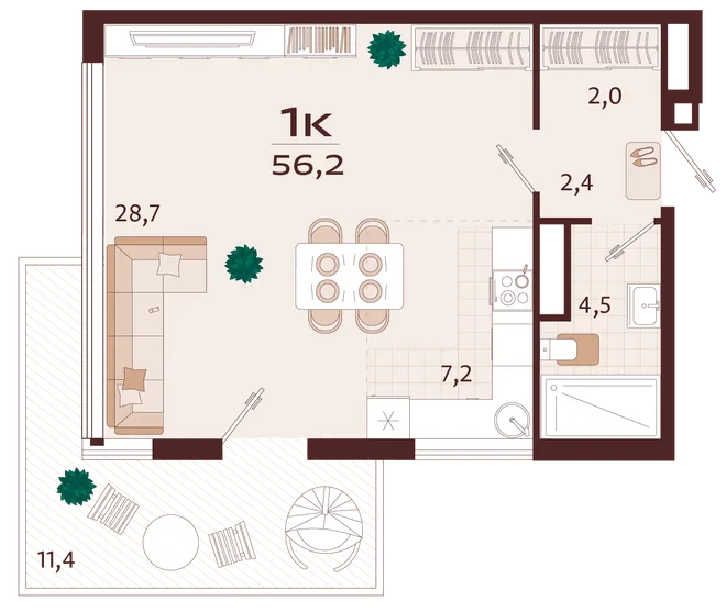 Планировка 1-комн. квартира, 56.2 м² ЖК «Роялта» Планировка 1-комн. квартира, 56.2 м² ЖК «Роялта»