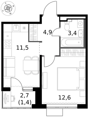 Квартира 1-комн. квартира, 33.8 м² ЖК «1-й Химкинский» Фото 1 Квартира 1-комн. квартира, 33.8 м² ЖК «1-й Химкинский» Фото 1