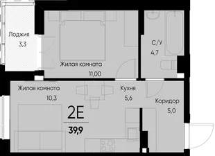Планировка 2-комн. квартира, 39.7 м² ЖК «Васильевский остров»