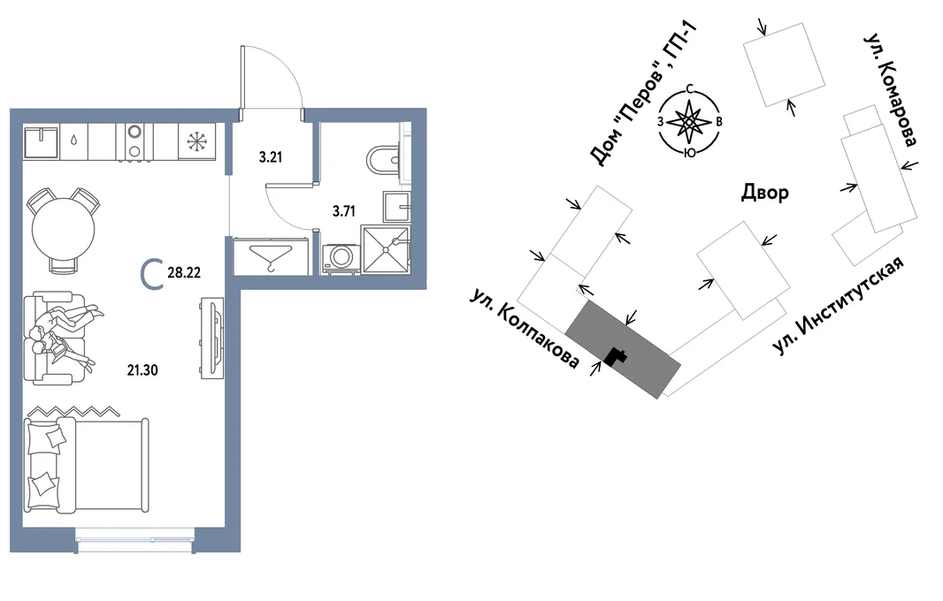 Планировка Студия, 28.22 м² ЖК «Страна.Парковая»