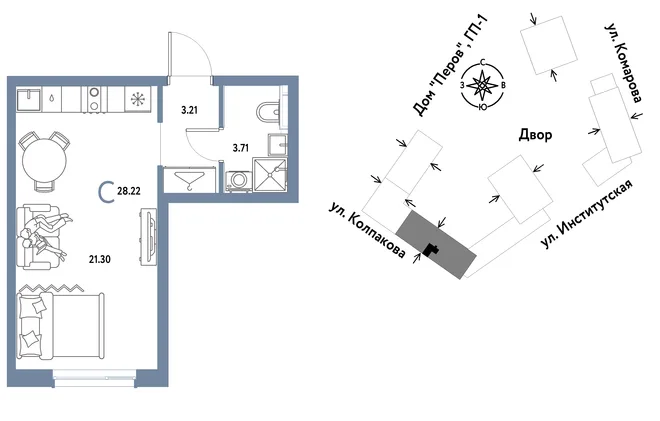 Планировка Студия, 28.22 м² ЖК «Страна.Парковая» Планировка Студия, 28.22 м² ЖК «Страна.Парковая»