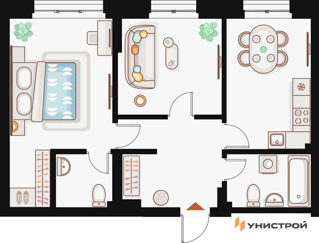 Планировка 2-комн. квартира, 60.46 м² ЖК «Жилой кластер Q на Кулагина»