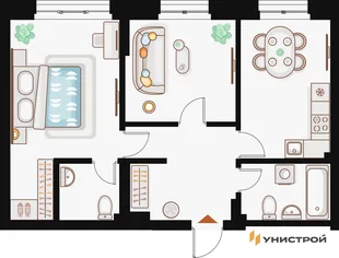 Планировка 2-комн. квартира, 60.46 м² ЖК «Жилой кластер Q на Кулагина»