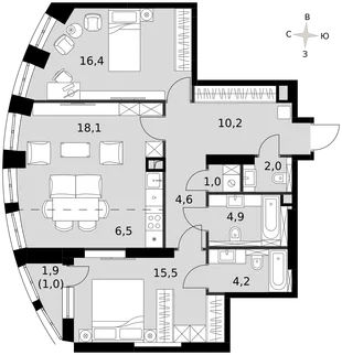 Квартира 3-комн. квартира, 83.8 м² ЖК «Sydney City» Фото 1 Квартира 3-комн. квартира, 83.8 м² ЖК «Sydney City» Фото 1