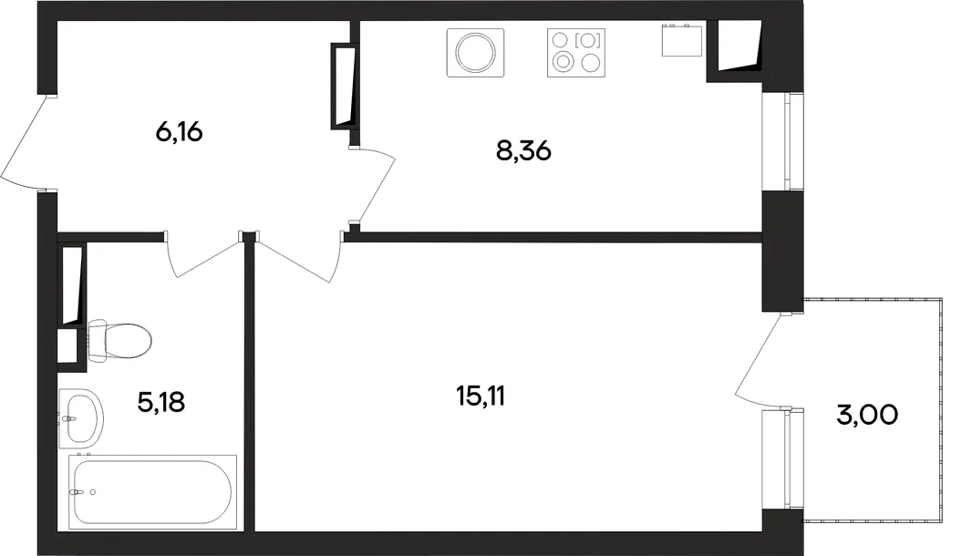 Планировка 1-комн. квартира, 37.9 м² ЖК «Кубики»