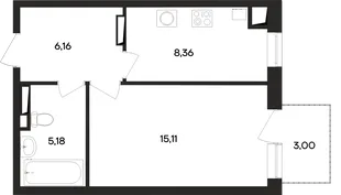 Планировка 1-комн. квартира, 37.9 м² ЖК «Кубики»