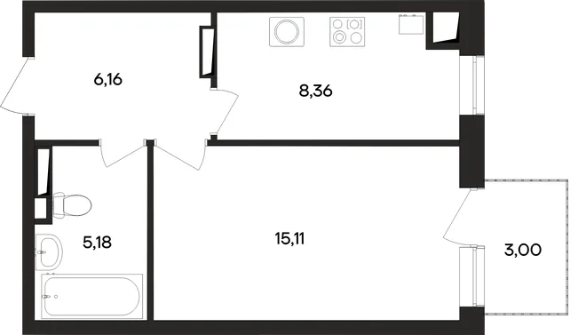 Планировка 1-комн. квартира, 37.9 м² ЖК «Кубики»