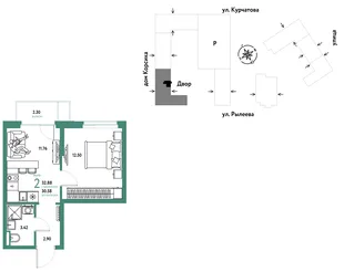 Планировка 2-комн. квартира, 32.88 м² ЖК «Остров-сад»