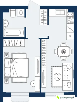 Планировка 1-комн. квартира, 37.72 м² ЖК «ГРАНД БЕРЕГ»