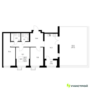 Планировка 3-комн. квартира, 94.5 м² ЖК «Стадиум»