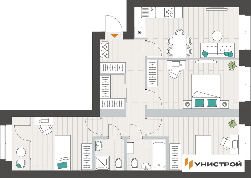 Планировка 3-комн. квартира, 76.02 м² ЖК «Аквамарин»